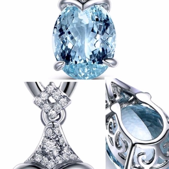 BLUE TOPAZ GEMSTONE WATERDROP NECKLACE - 925 SS - Picture 6 of 8